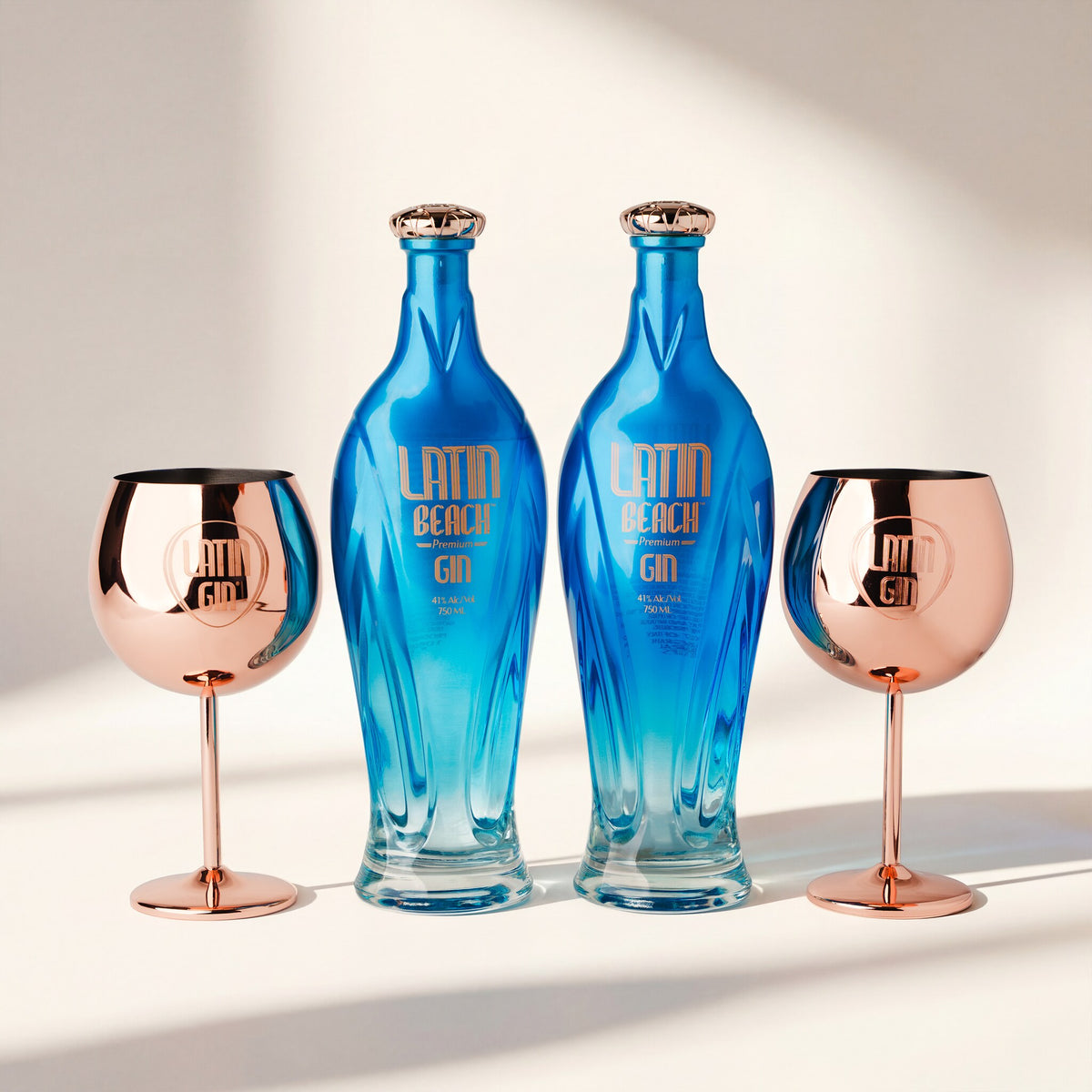 Latin Beach Copa Set: two 700ml bottles of Latin Beach gin and two rose gold Copa cups